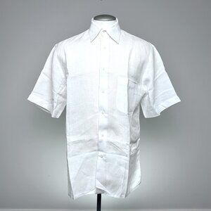 Harry Rosen Short-Sleeve Button-Front Linen Shirt L White Linen